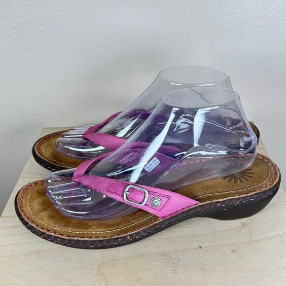 Ugg Womens Sandals Flip Flop Pink Leather Size 8 Comfort Walking - Picture 4 of 8